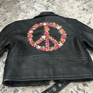 Distressed Leather Jacket Hand Painted sz 5